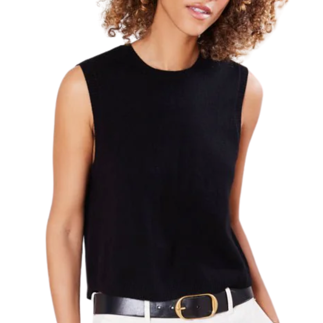 Sage Cashmere Pullover Vest in Black