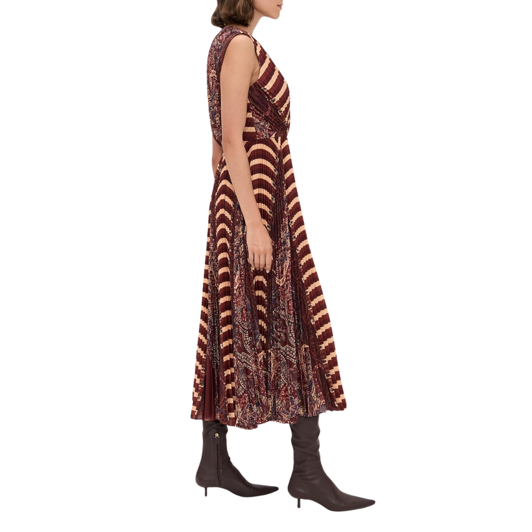 Violeta Pleated Sleeveless Midi Dress in Topaz