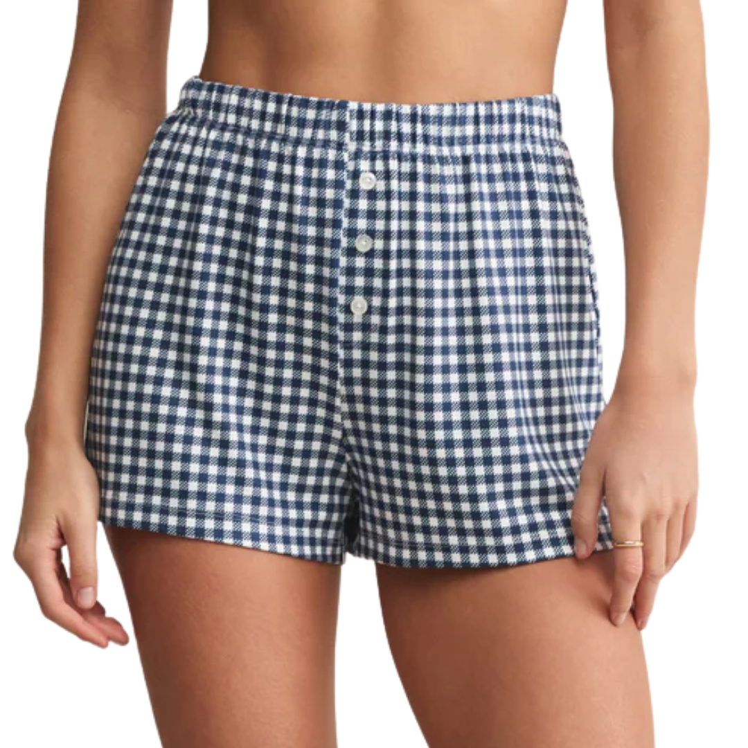 Maddie Gingham Short in Yacht Blue