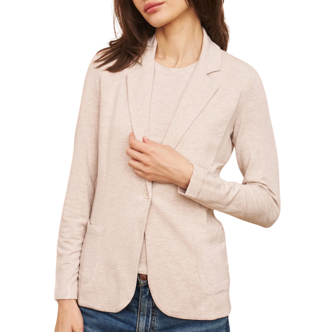 French Terry One Button Blazer in Ecru Chine