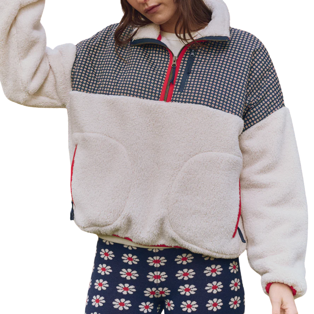 Print-Mix Plush Terrain Half-Zip in Mini Frosted Daisy & Cream