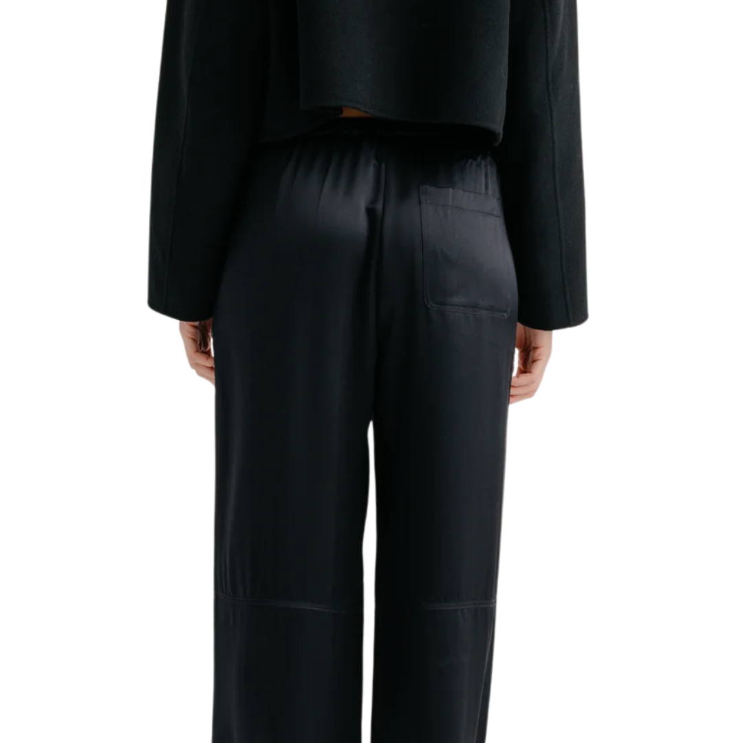 Lexi Lower Rise Relaxed Silk Pant in Black