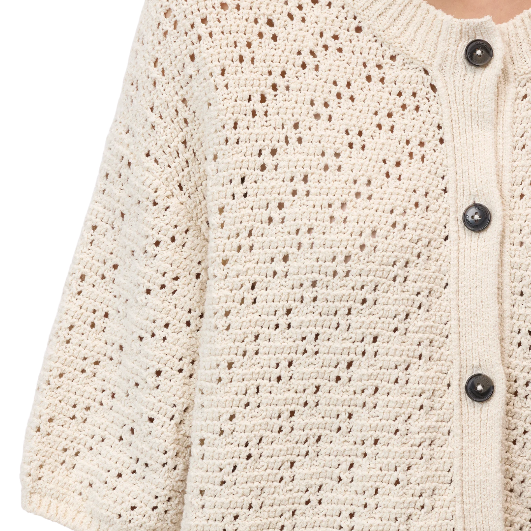 Crew Neck Knit Cardigan in Ivory