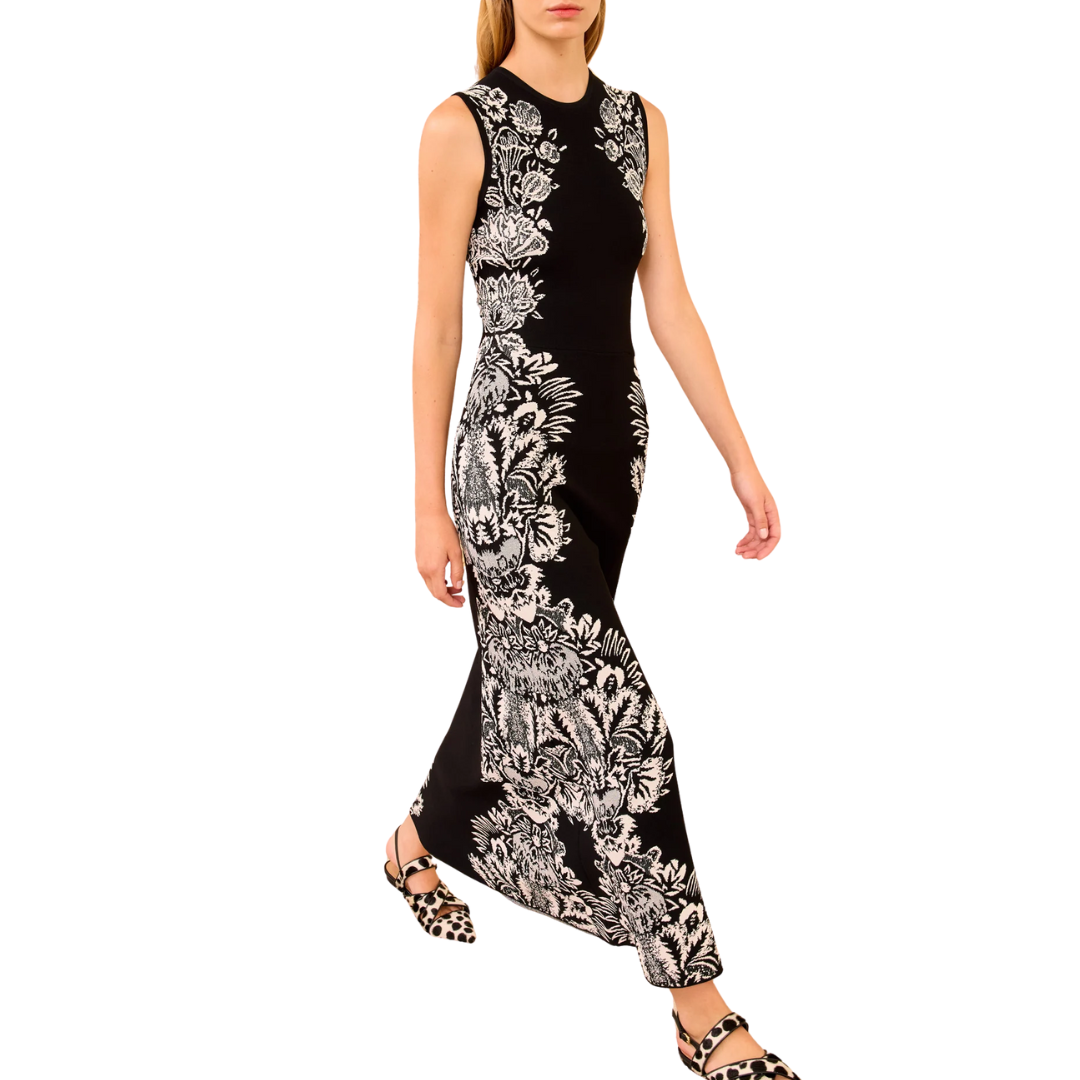 Liana Jacquard Midi Dress in Noir