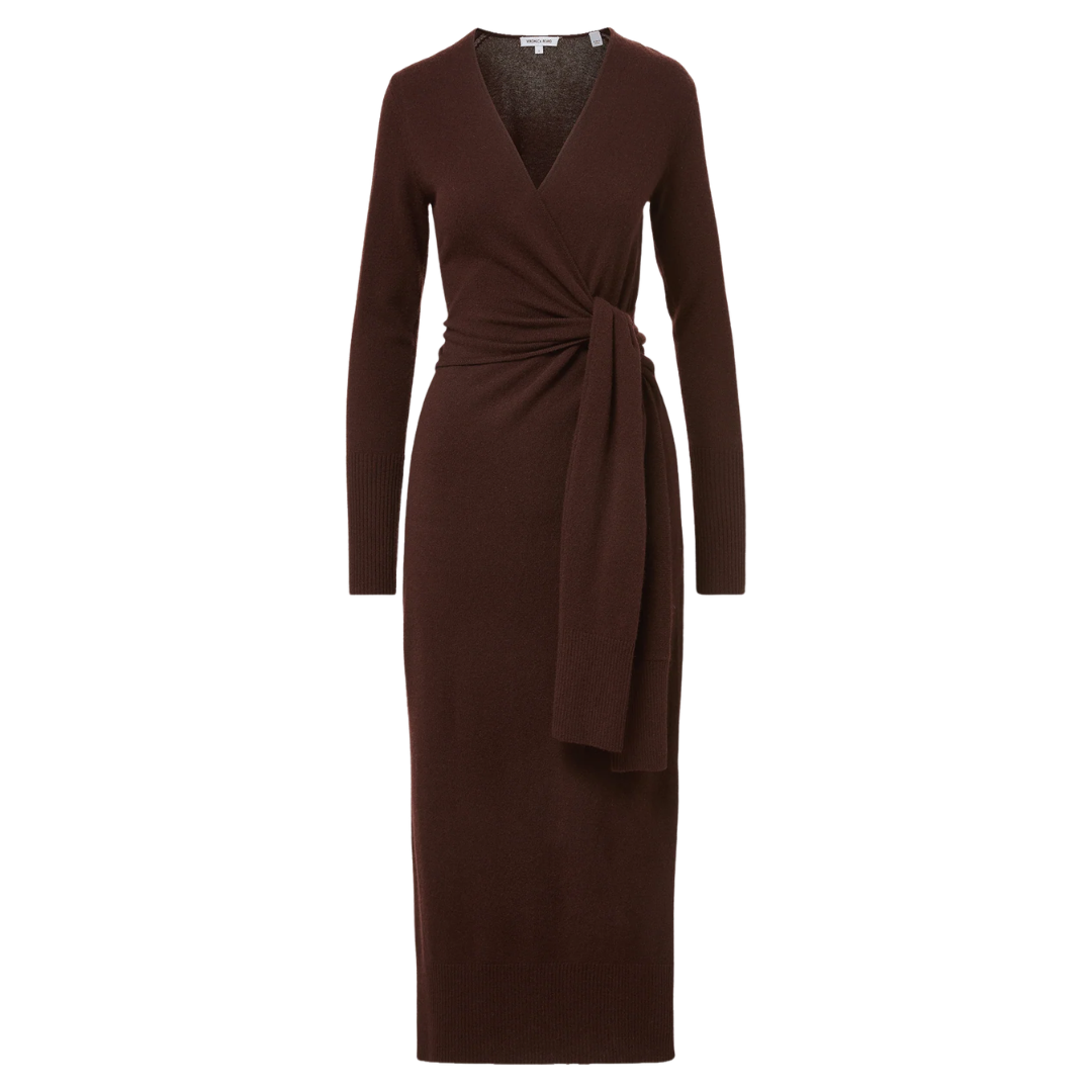 Salomez Wrap Midi Dress in Espresso