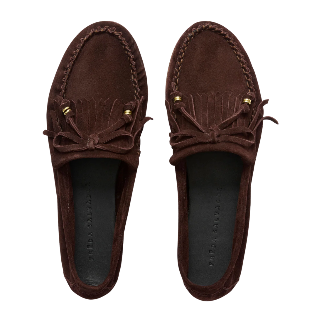 Celeste Fringe Loafer in Coffee Suede