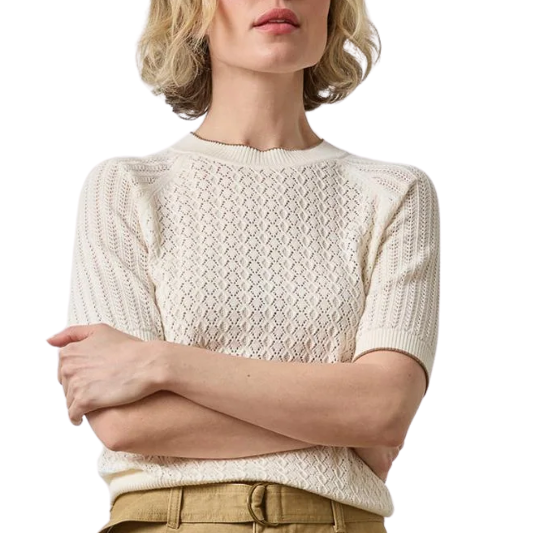Mixed Stitch Crewneck Sweater in Ivory
