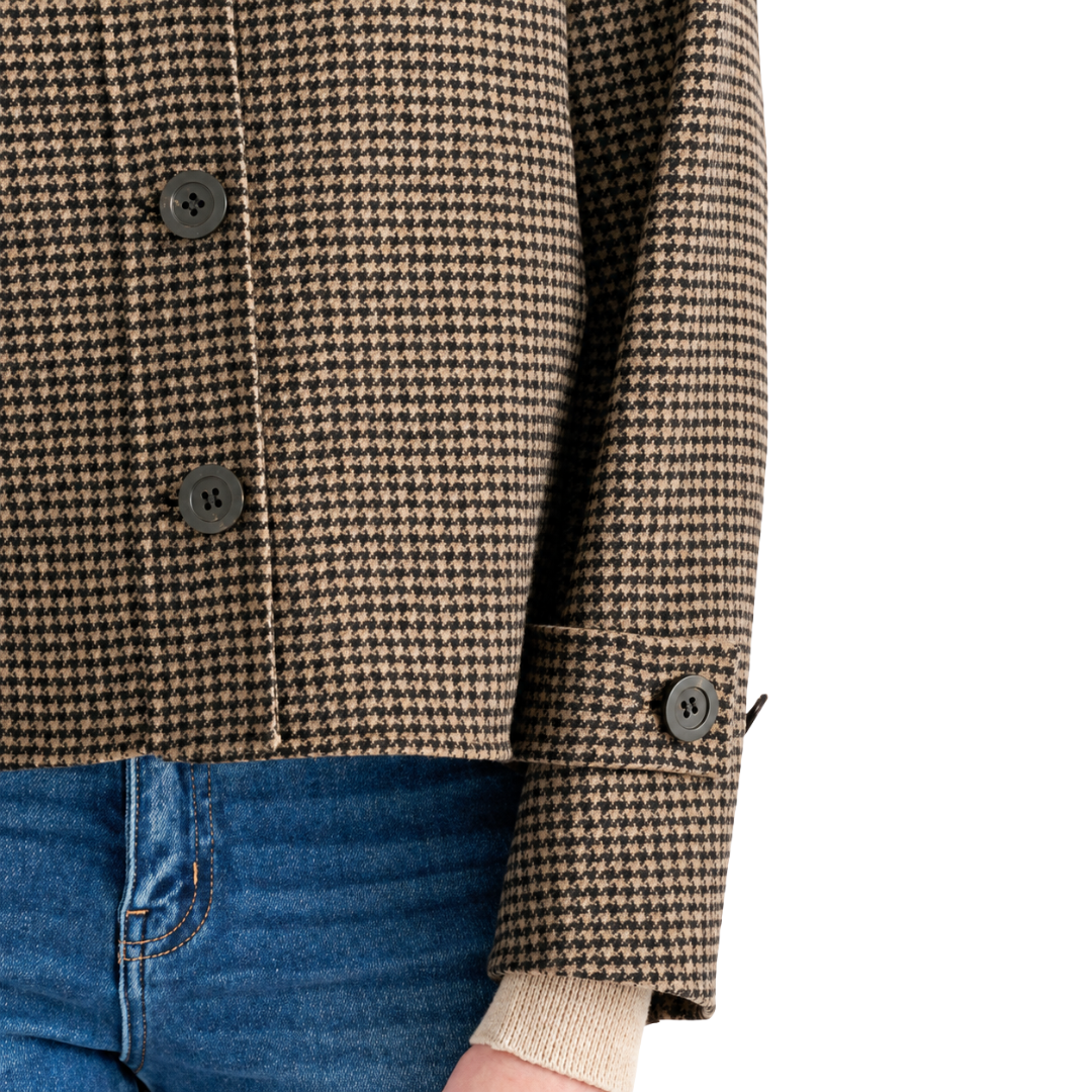 Houndstooth Button Mock Coat in Black Multi