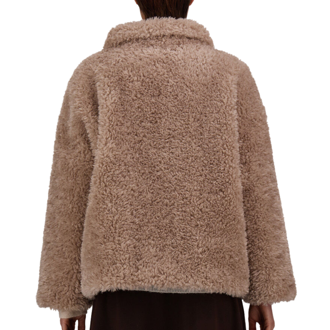 Curly-Effect Fur-Touch Short Jacket in Chantilly