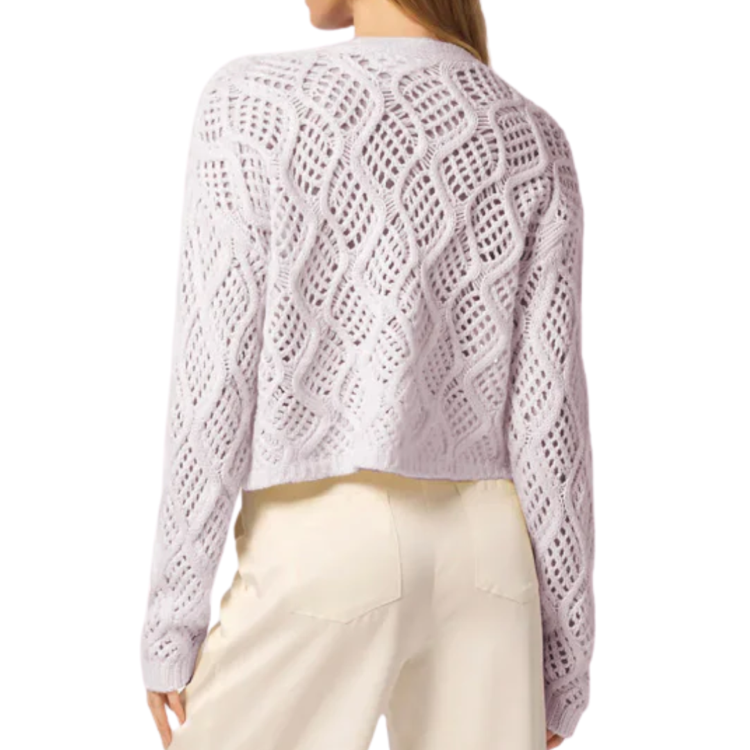 Jolie V-Neck Cropped Cable Cashmere Cardigan in Himalaya