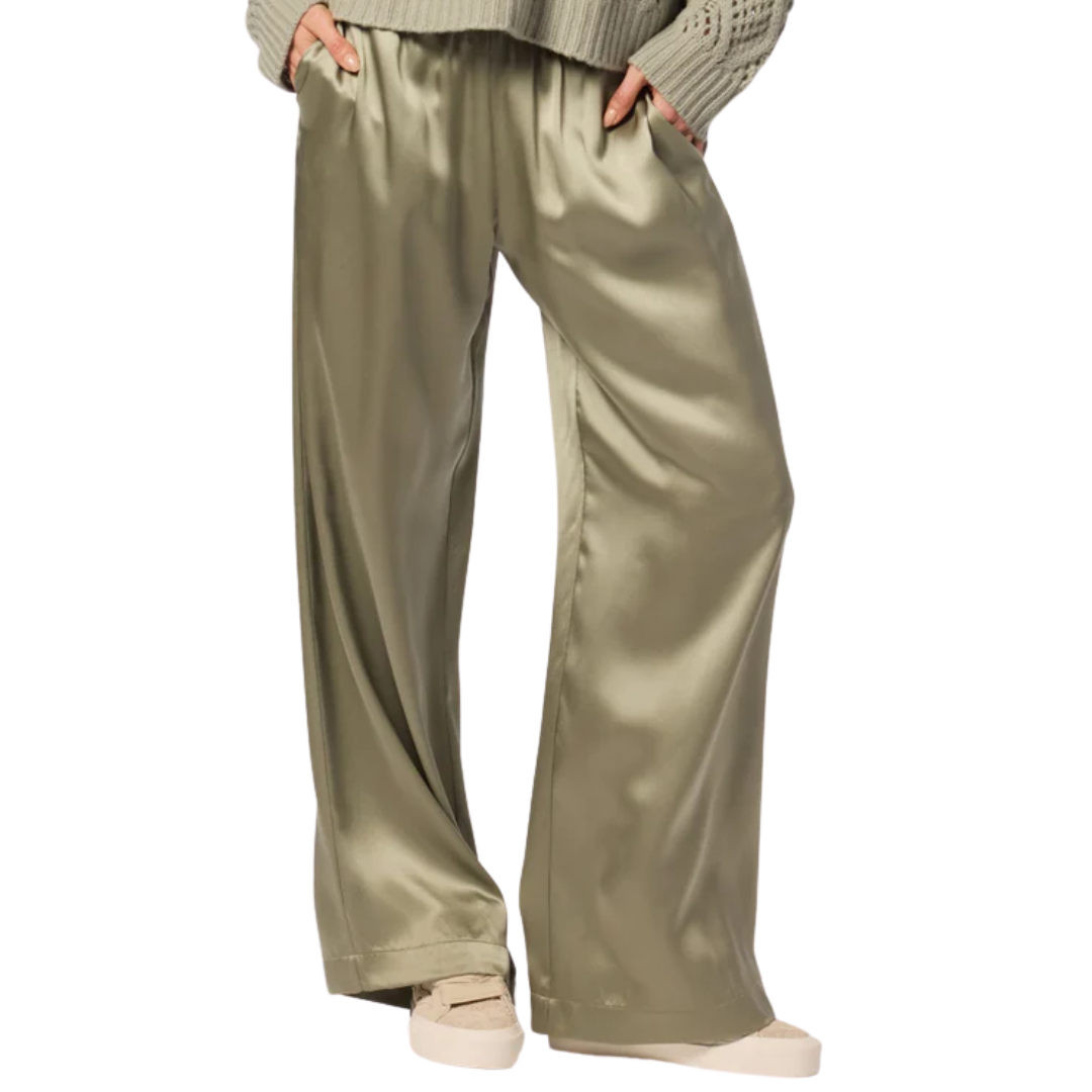 Brynn Wide Leg Silk Pant in Eucalyptus
