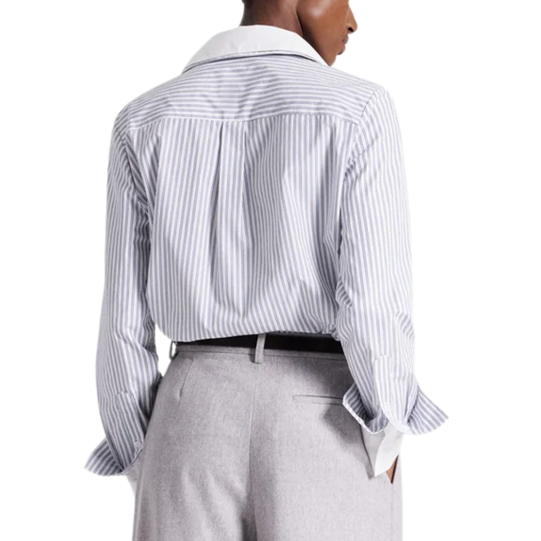 Double Layer Boyfriend Shirt in White/Navy