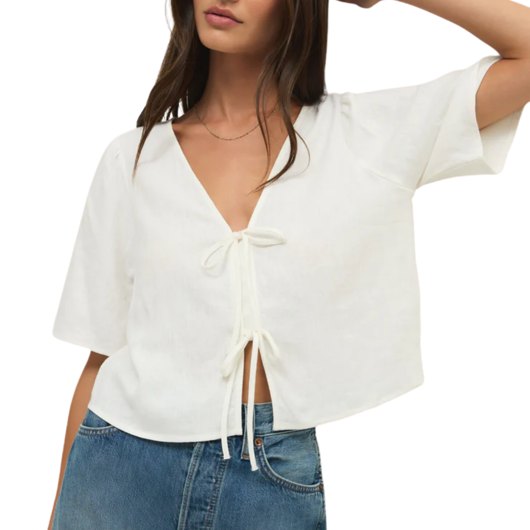 Z Supply La Belle Linen Cropped Top in White