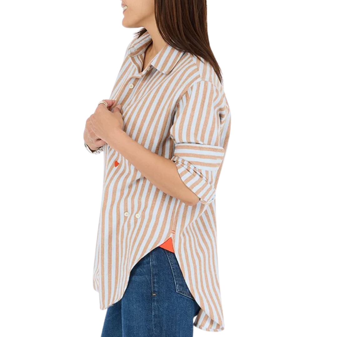 Jack Stripe Flannel Shirt in Steel Blue-Brown