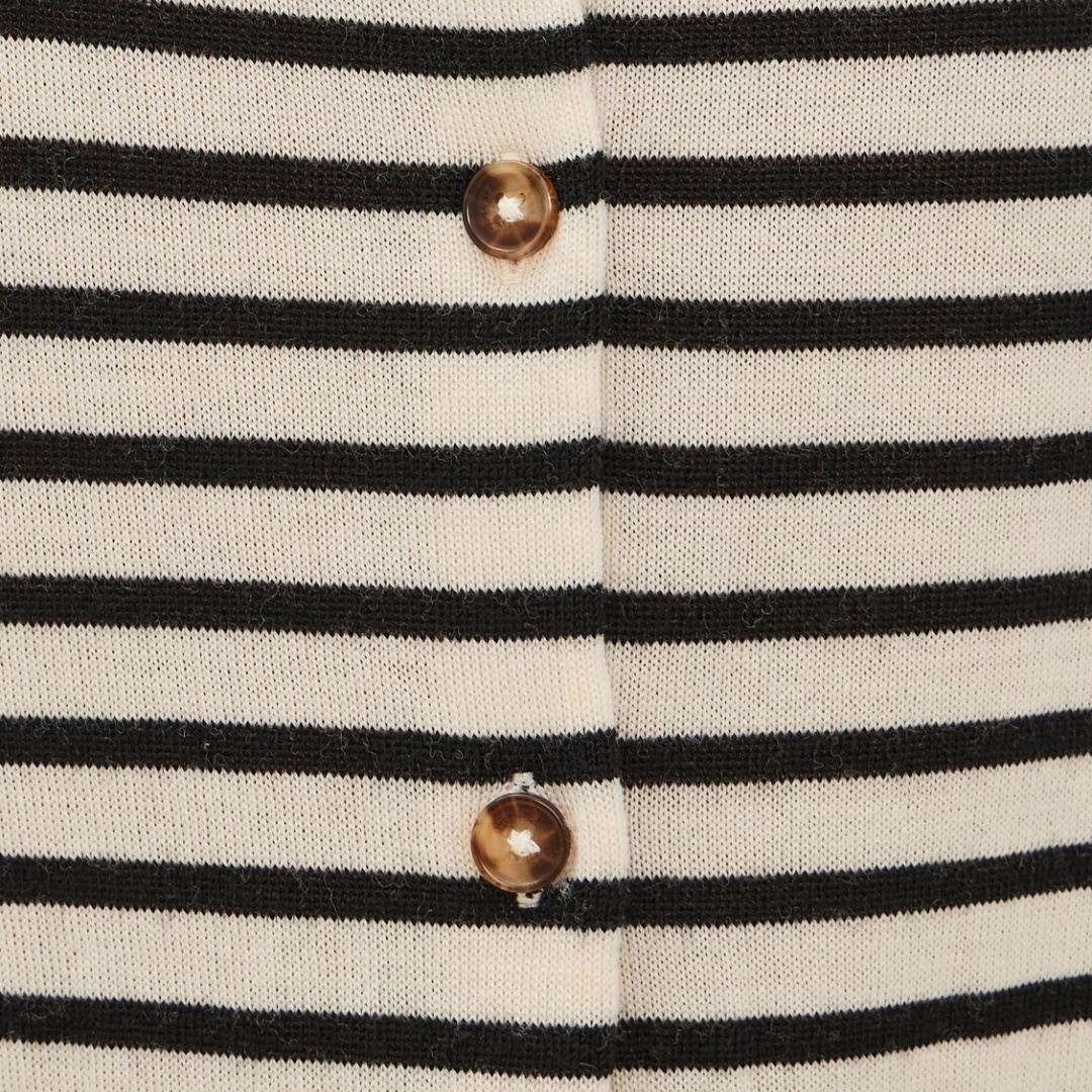 Anne Short Sleeve Stripe Cardigan in Ivory
