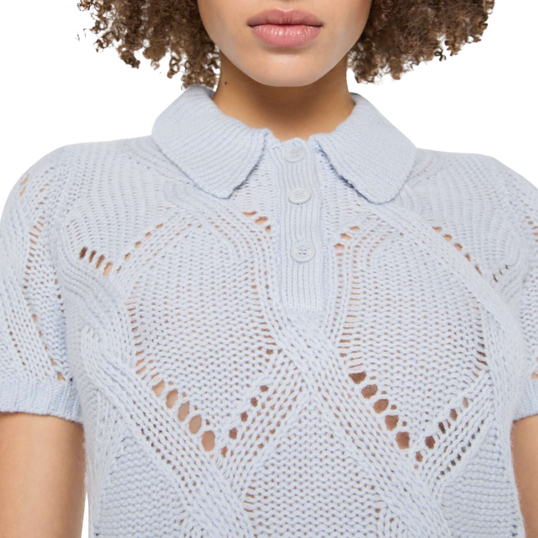 Cadence Shrunken Cable Cashmere Polo in Whisper