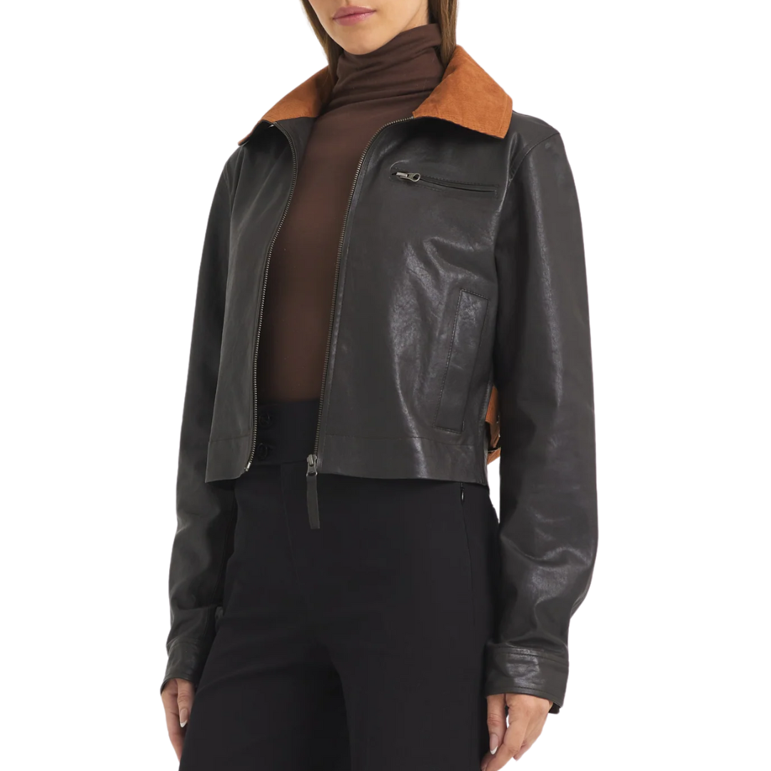 Moira Wrinkled Leather Jacket in Chocolate