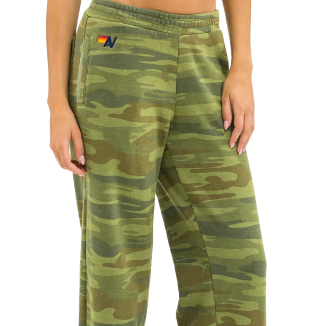 5 Stripe Wide Sweatpants in Camo/Lime/Aqua