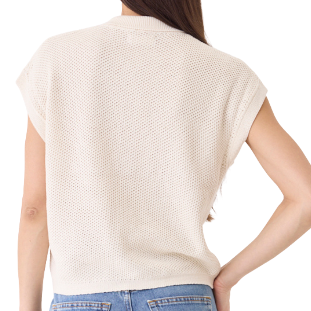 Organic Cotton Knit Cap Sleeve Polo in Milk