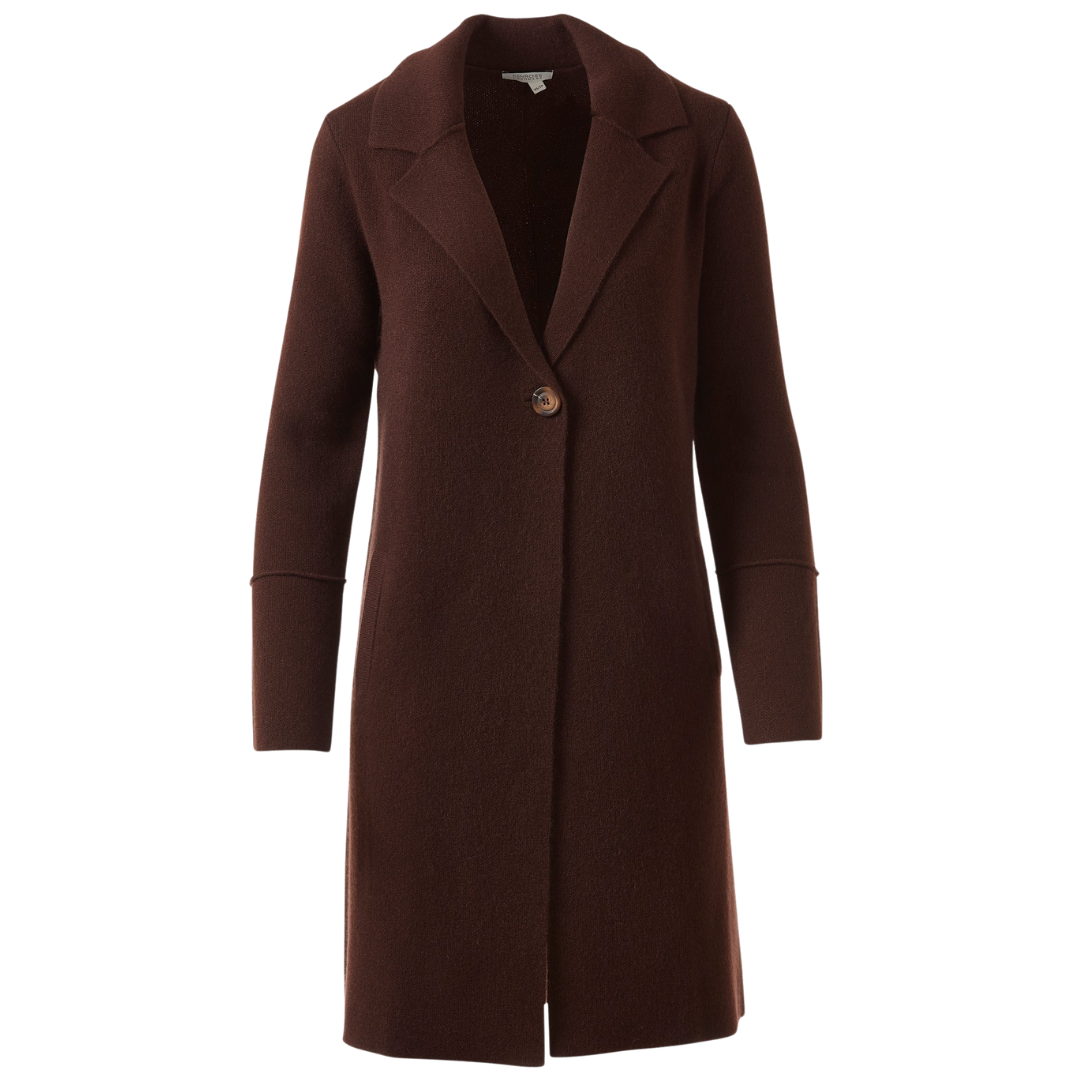 Long Notch Collar Cardigan in Chocolate