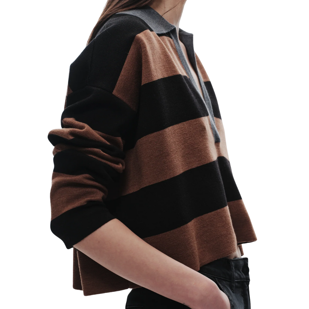 Samira Striped Polo in Black/Brown