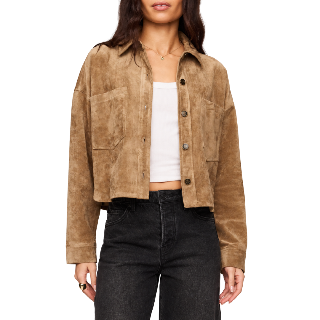 All Day Cropped Suede Jacket in Light Sand