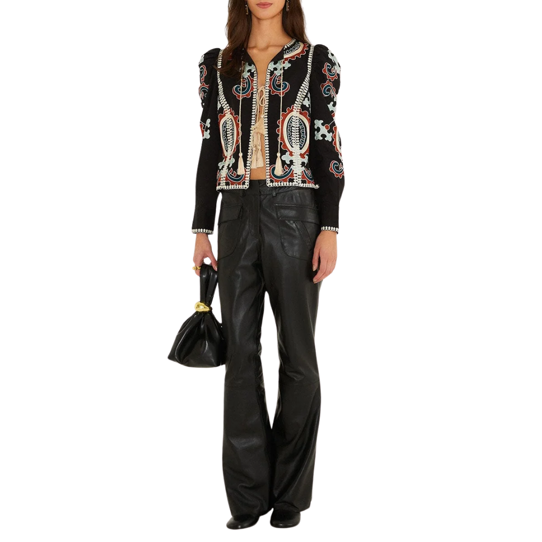 Fantasy Embroidered Long Sleeve Blouse in Black