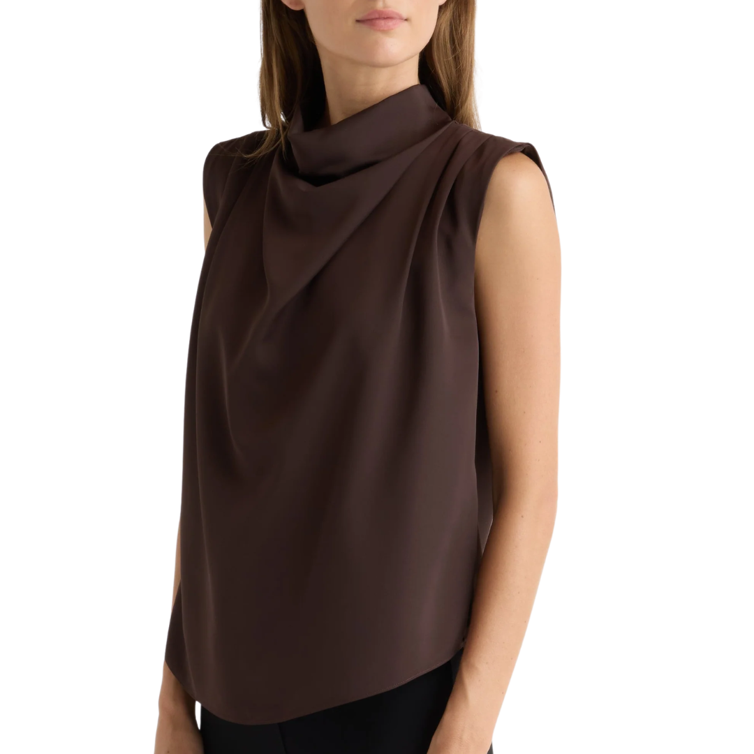 Allegra Gathered-Neck Sleeveless Blouse in Plum