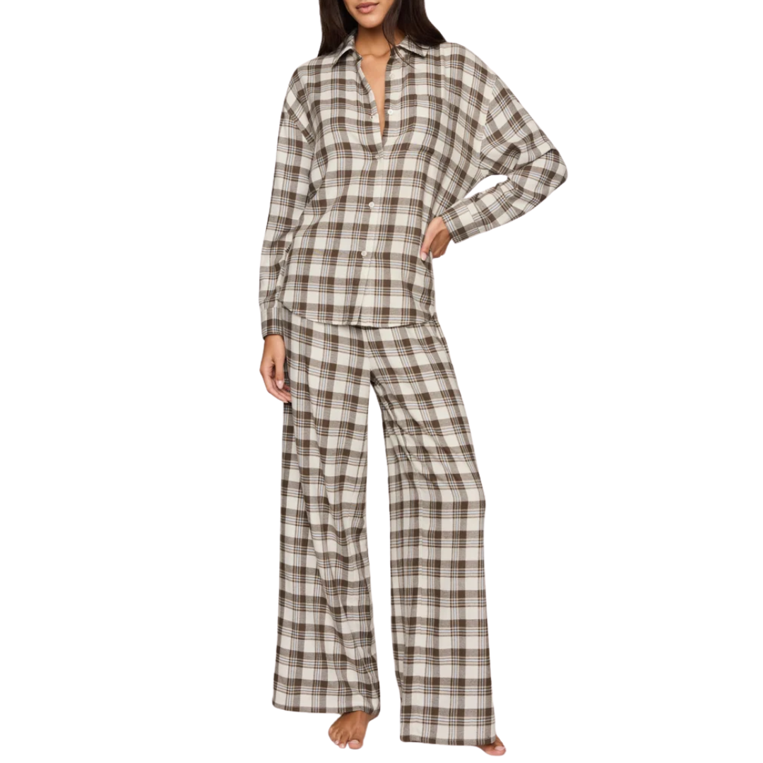 River Plaid Button Up in Cocoa Bean