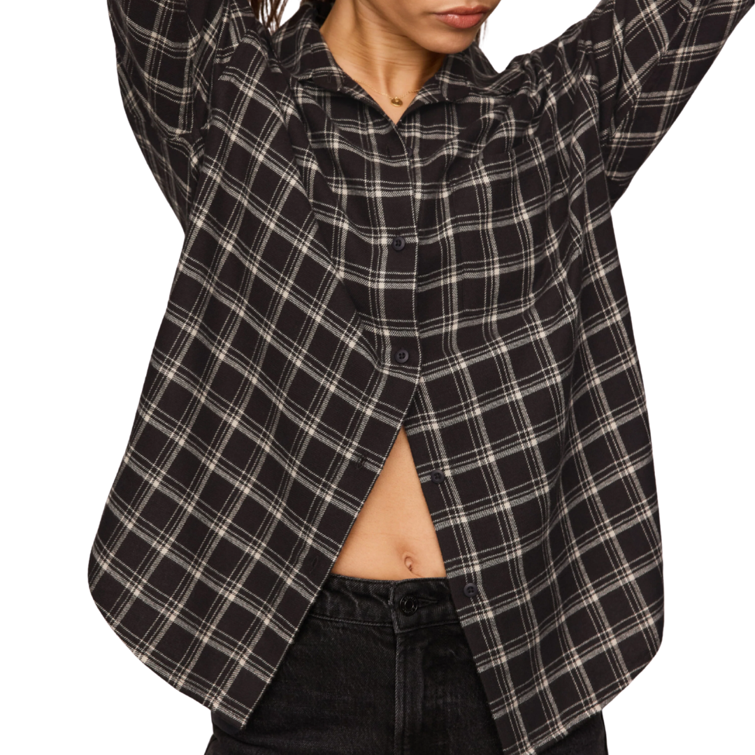 River Plaid Button Up in Ash Black