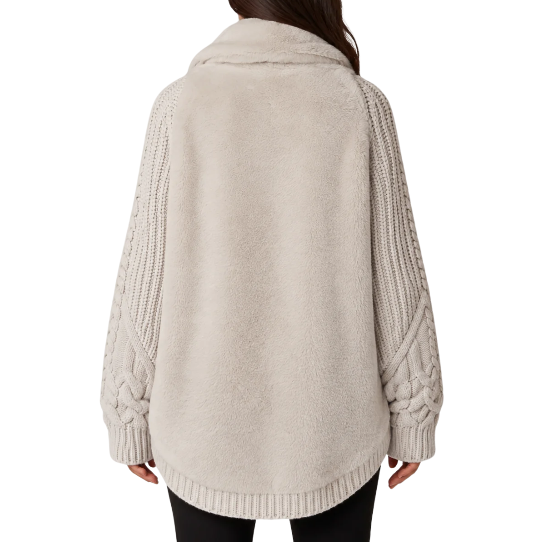 Wool Jacket with Raised Texture and Beaver-Effect Fur Feel in Beige