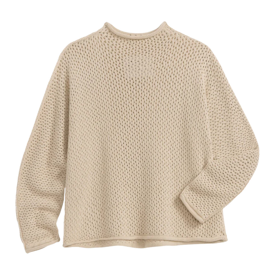 Monterey Pointelle Rolled Funnel Neck Sweater in Sand