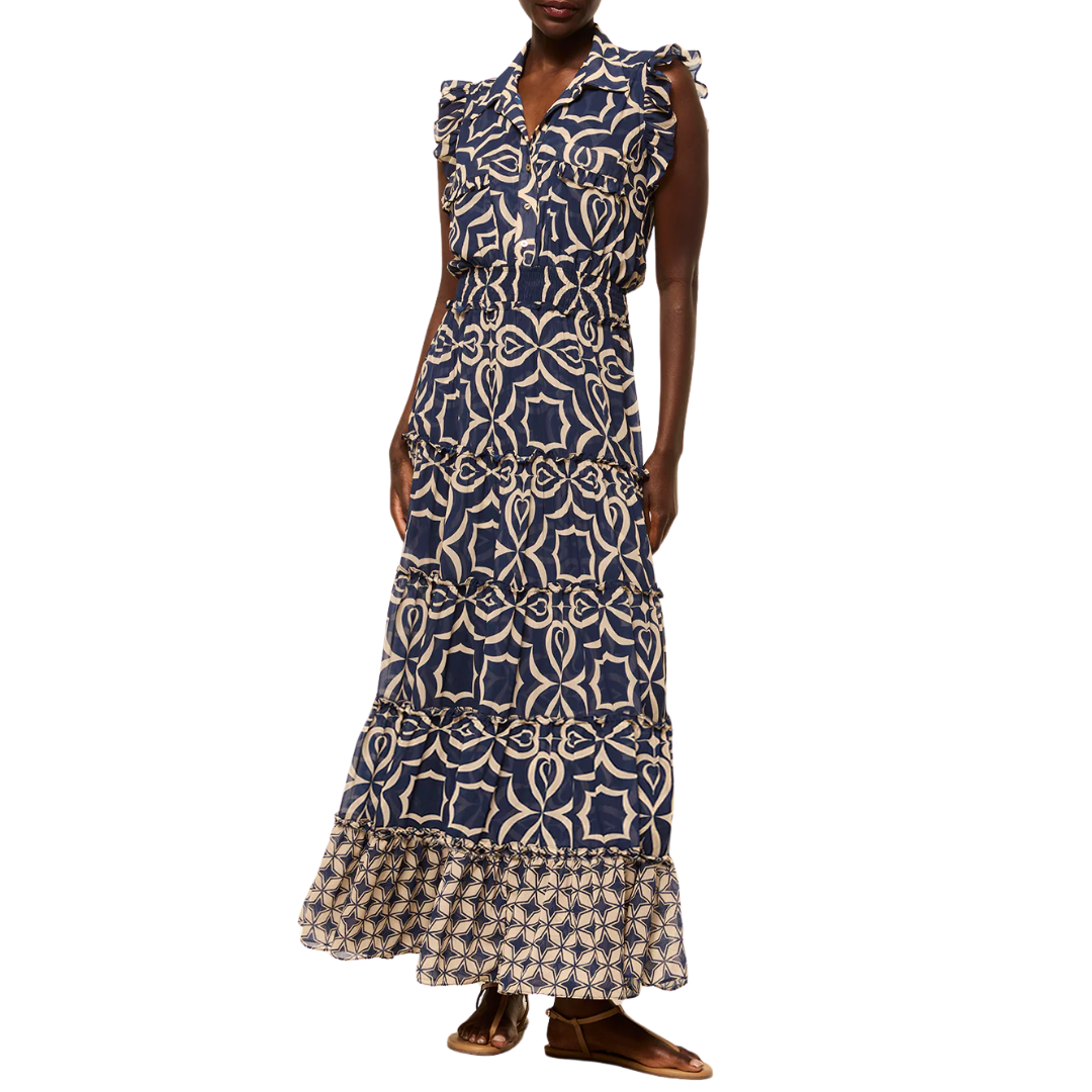 Trina Dress in Blue Mosaic Tile