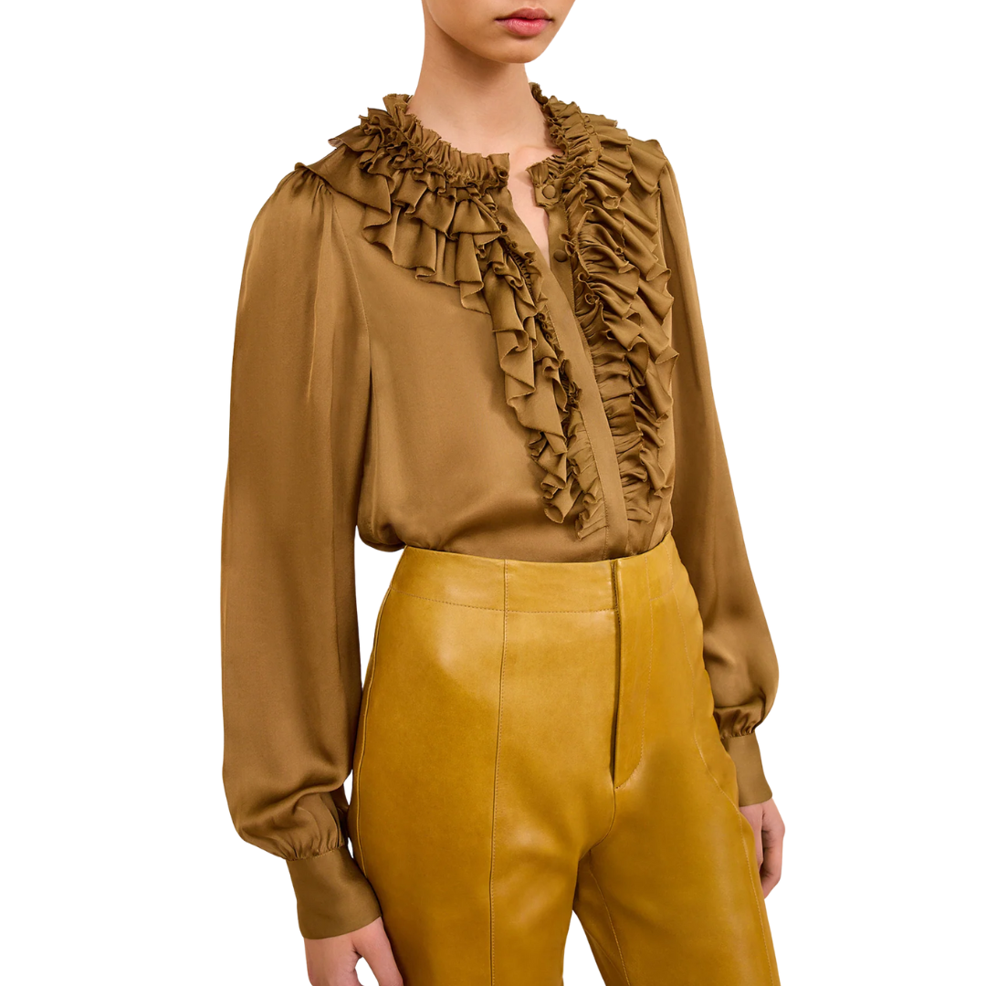 Rouen Silk Ruffle Blouse in Willow