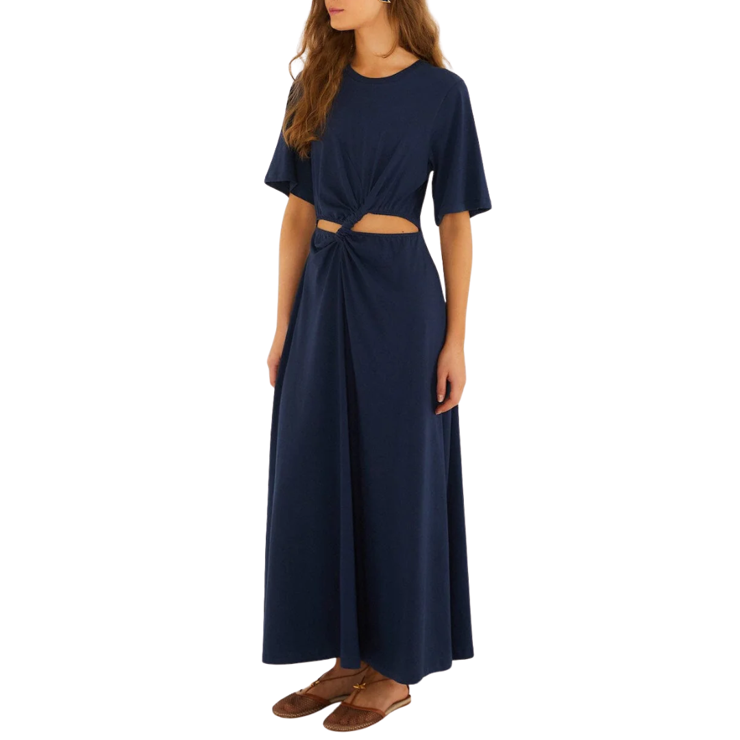 Cut-Out Short Sleeve Maxi Dress in Dark Blue