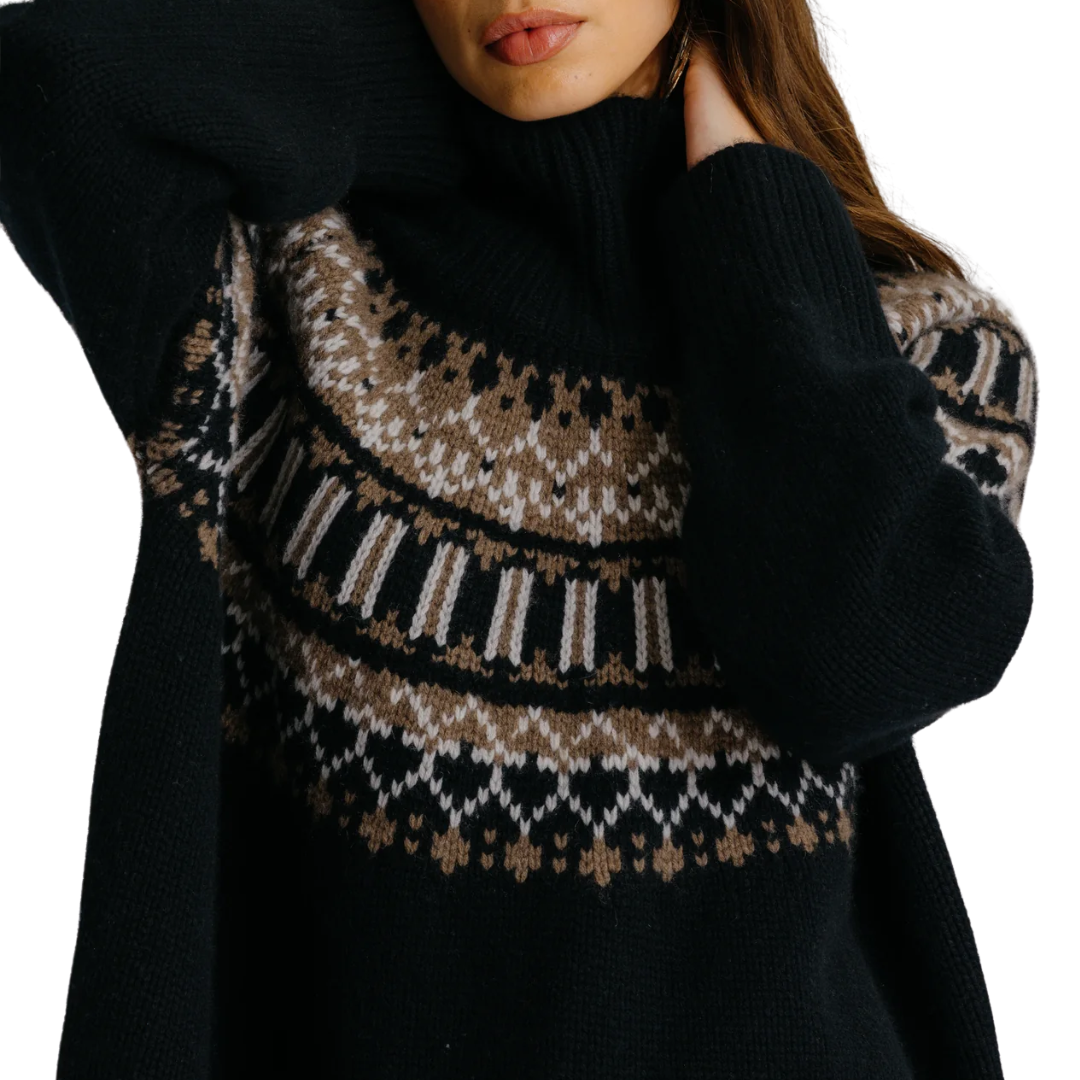 Scottie Slouchy Fair Isle Mock in Black