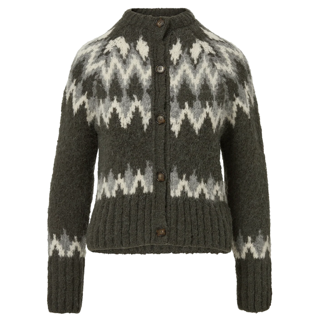 Christina Fair Isle Cardigan in Green Shadow Multi