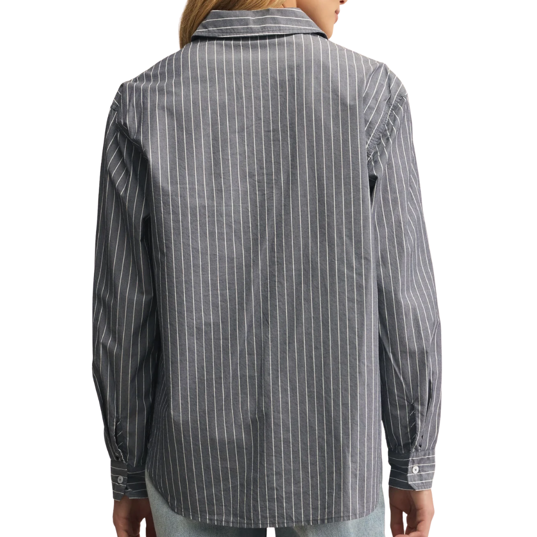 Seaport Striped Poplin Shirt in Washed Grey