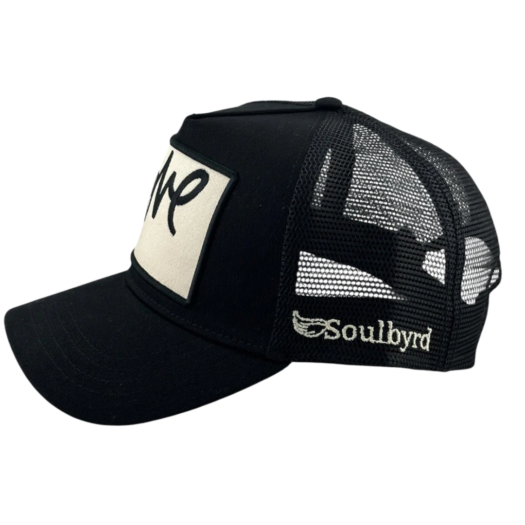 Love Cursive Trucker Hat in Black