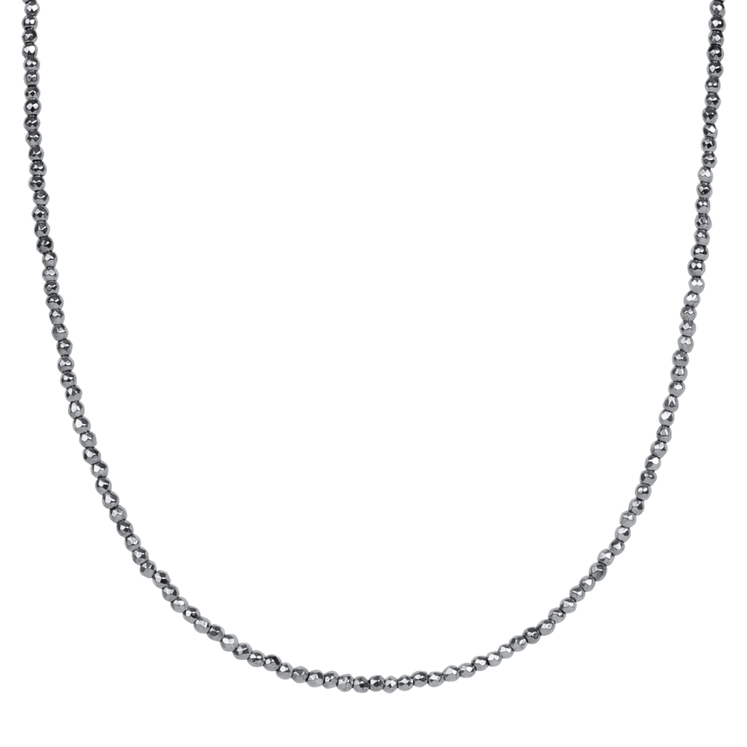 17" Choker Silver Faceted Hematite 2MM Bead