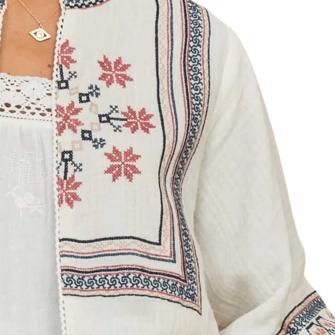 Calista Embroidered Jacket in Ecru/Multi