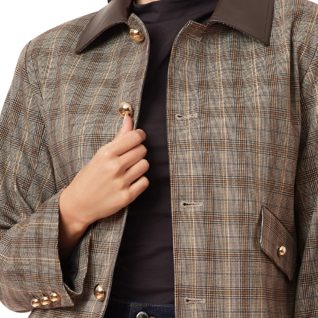 Houndstooth Check Swing Jacket in Brown Houndstooth