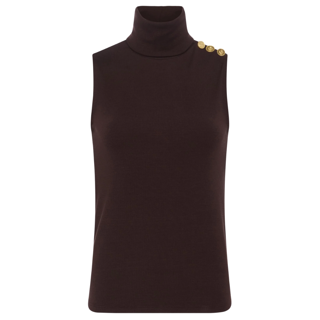 Ceci Sleeveless Turtleneck in Coffee Bean