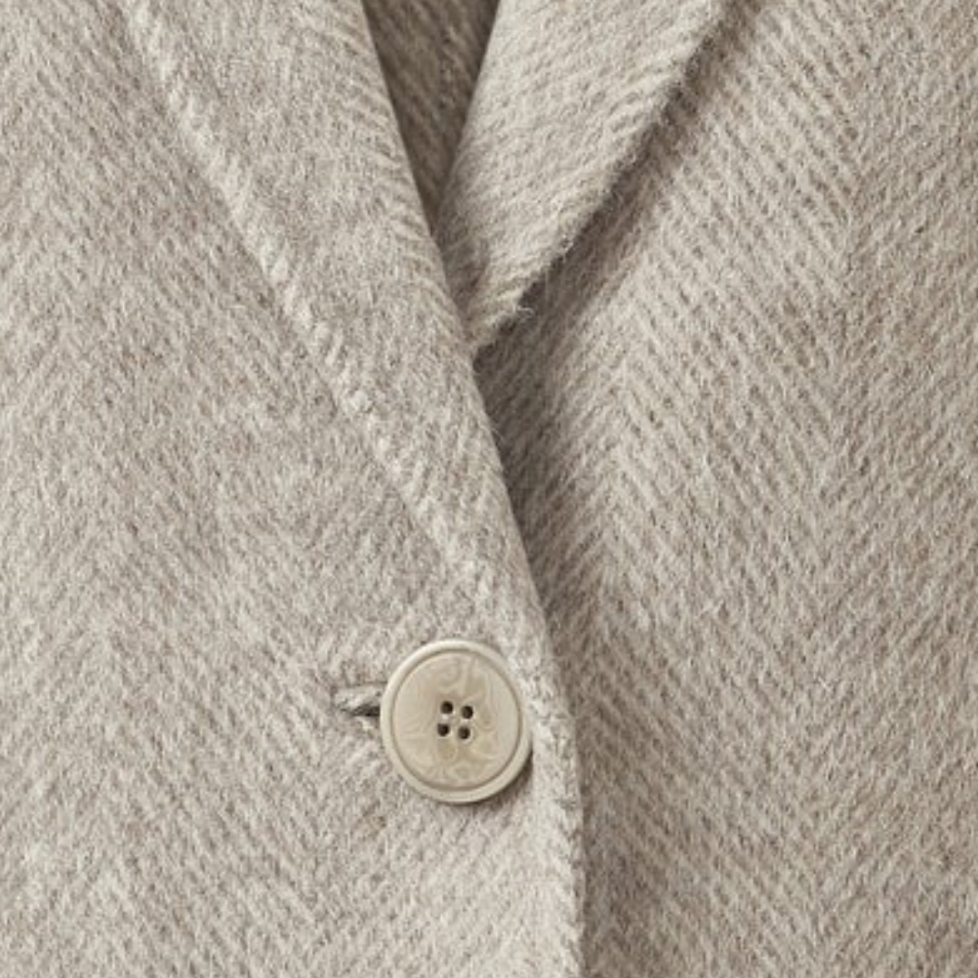 Brushed Herringbone Notch Collar Coat in Taupe Multi