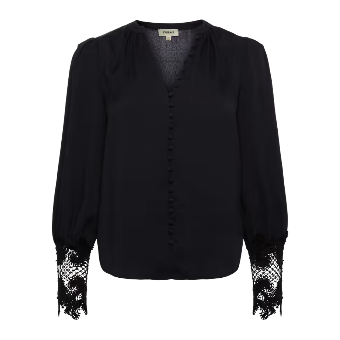 Ava Lace Cuff Blouse in Black
