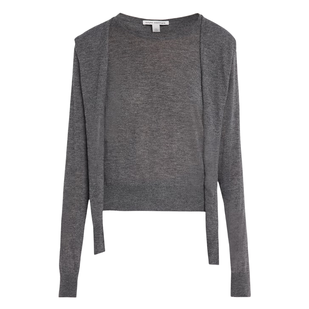 Long Sleeve Crew W/ Faux Tie Sleeves in Bankers' Grey
