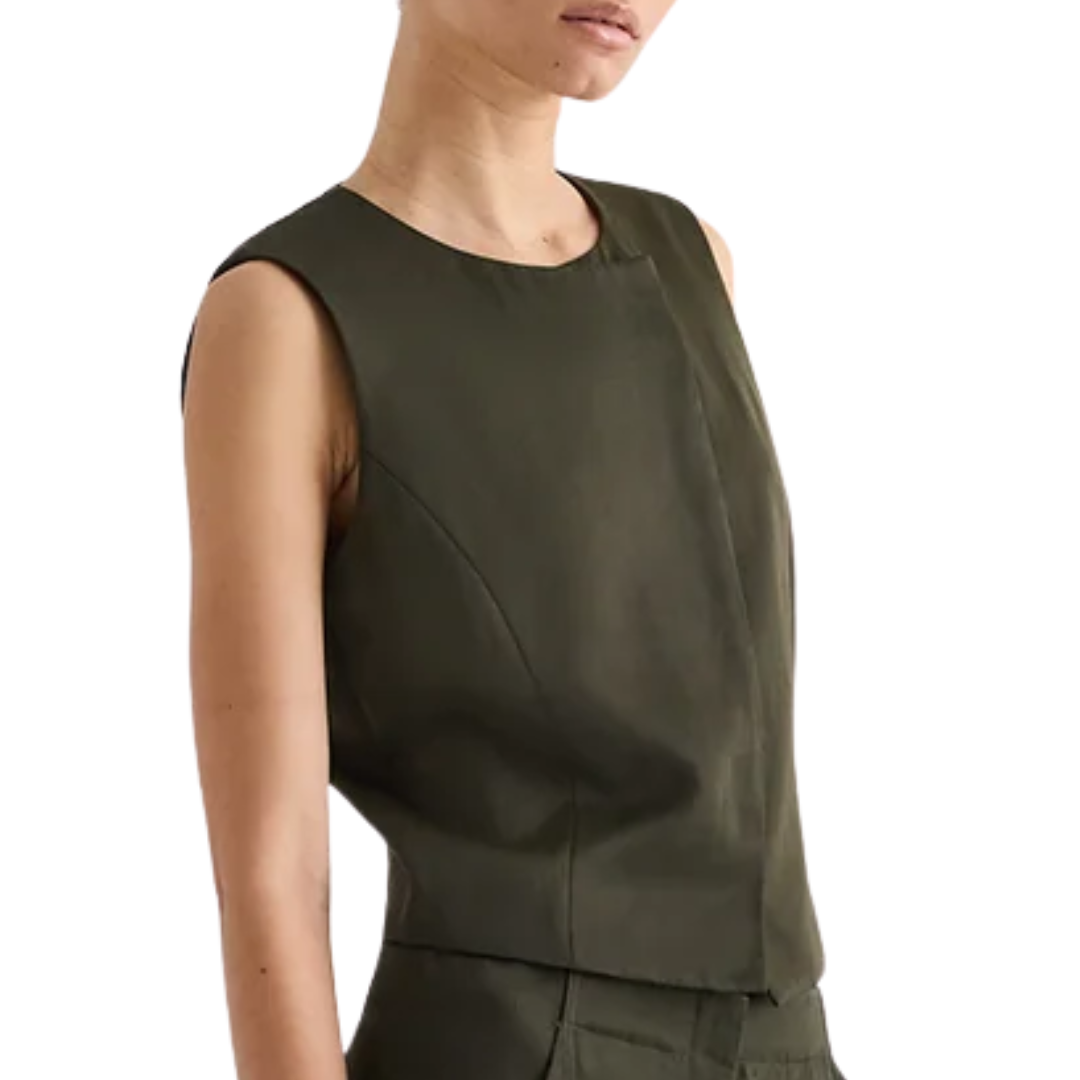High Neck Hidden Placket Vest in Rosin