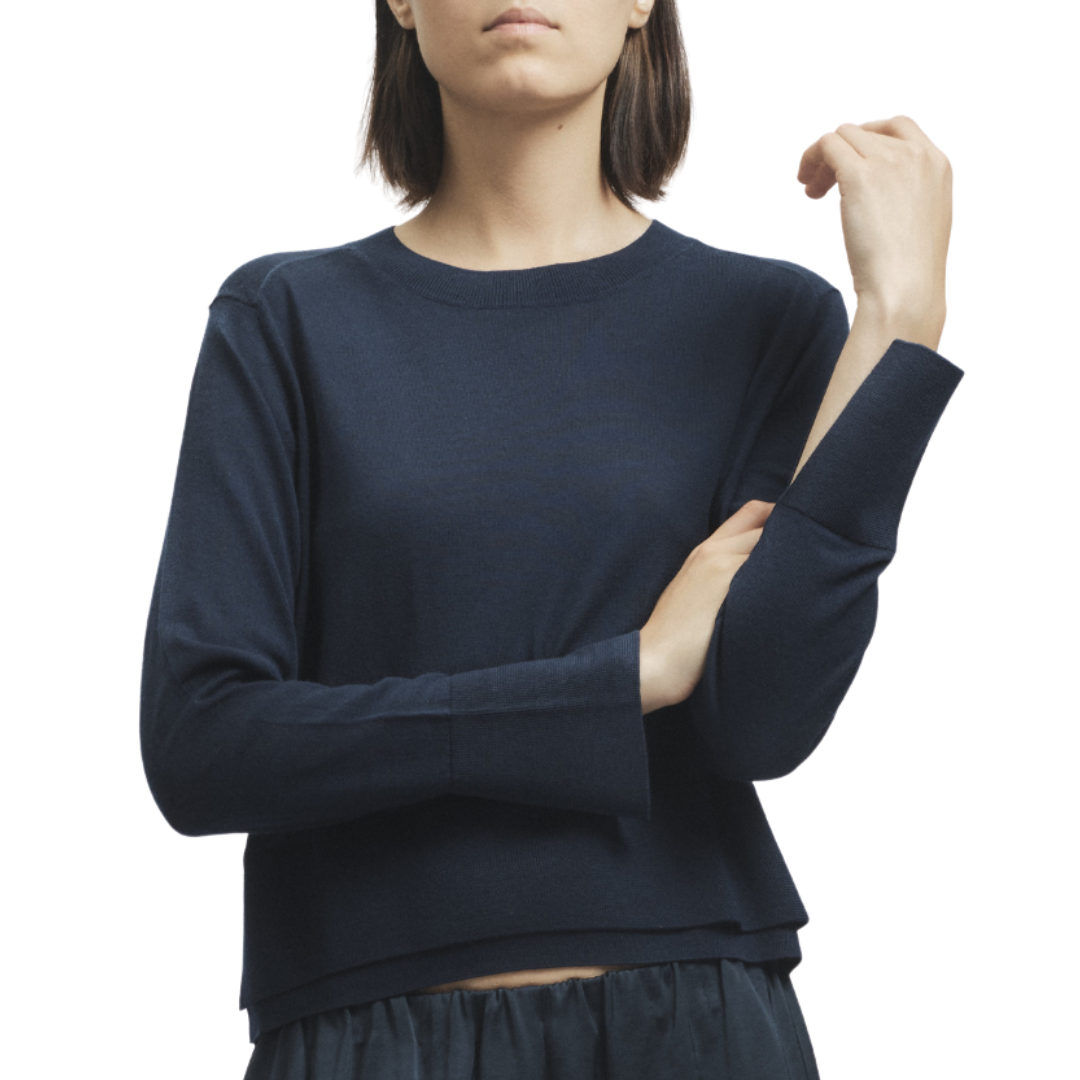 Elodie Layered Crewneck Knit in Navy