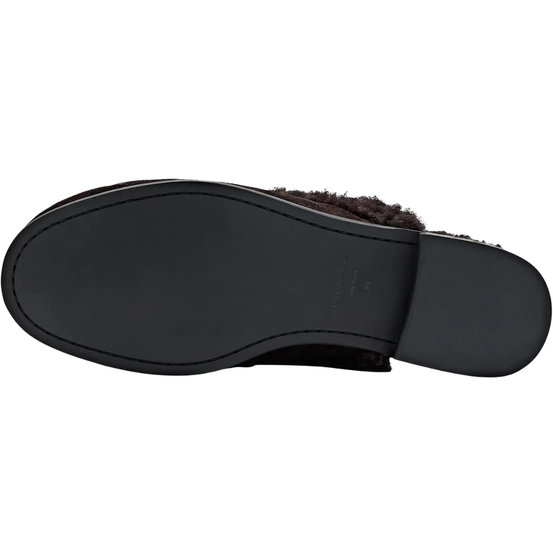 Carter Shearling Mules in Dark Chocolate Suede
