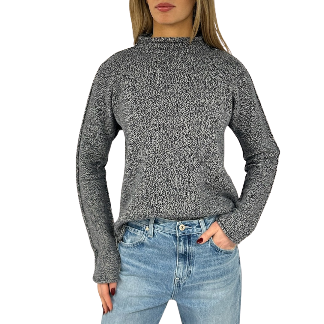 Monterey Roll Neck Sweater in Black Melange